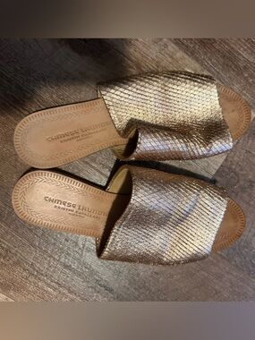 Chinese Laundry Metallic Gold Slide Sandals - Women